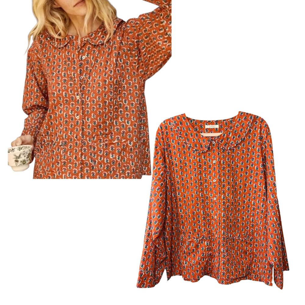 Doen, Women's 'Paz' Pajama Top Blouse, Calico Canyon Blooms, Orange, XX-Large
